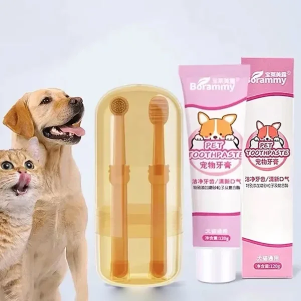 Cat Toothpaste Silicone Soft Toothbrush Kit For Pet Teeth Cleaning