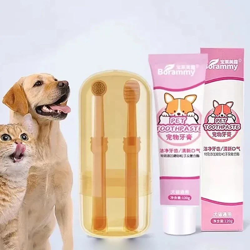 Cat Toothpaste Silicone Soft Toothbrush Kit For Pet Teeth Cleaning
